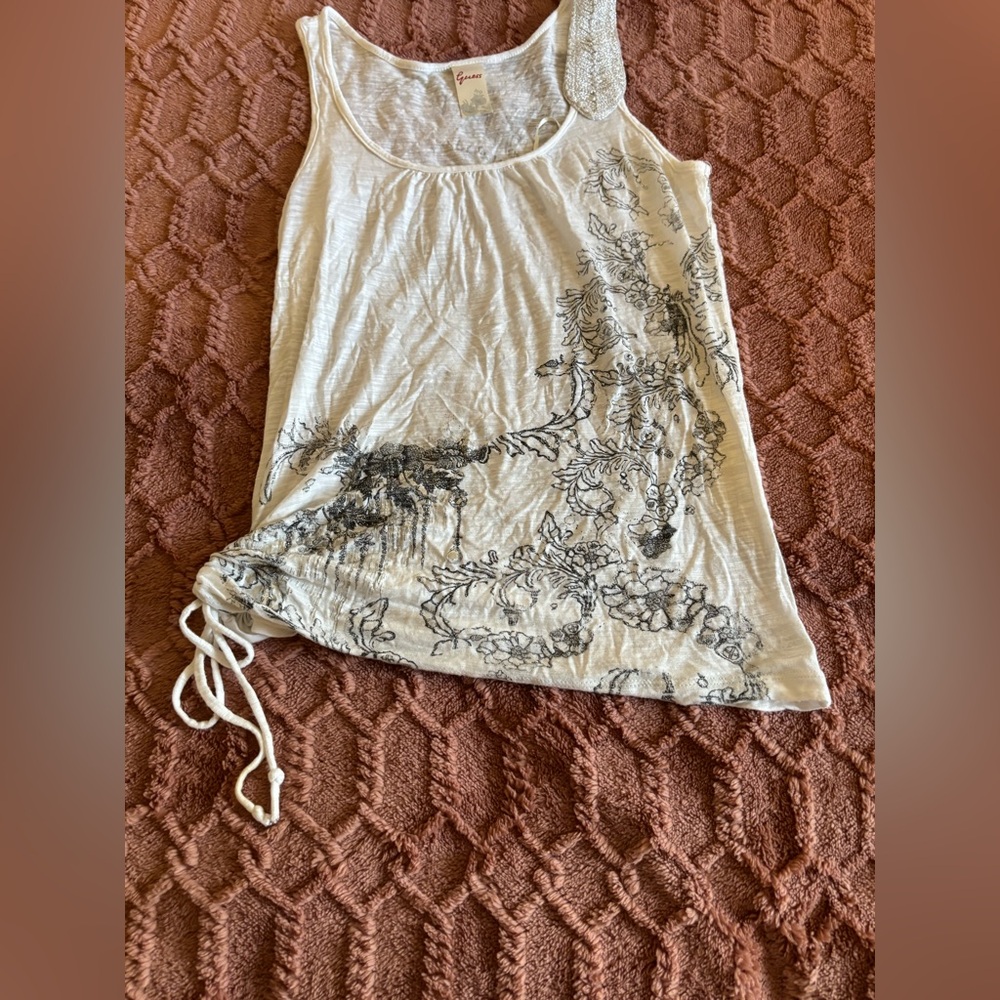Guess Semi Sheer Streetwear Tank with Embellishments